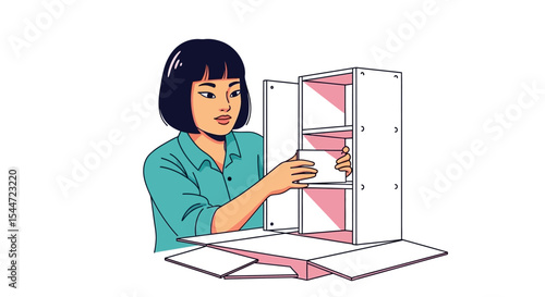 DIY Furniture Assembly: Person Constructing a Shelf with Simple Components