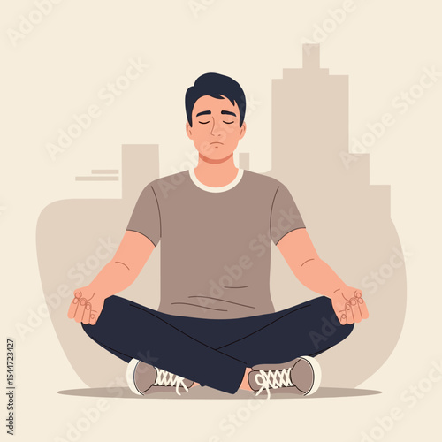 Meditation in the City – Urban Mindfulness and Mental Clarity Vector Illustration