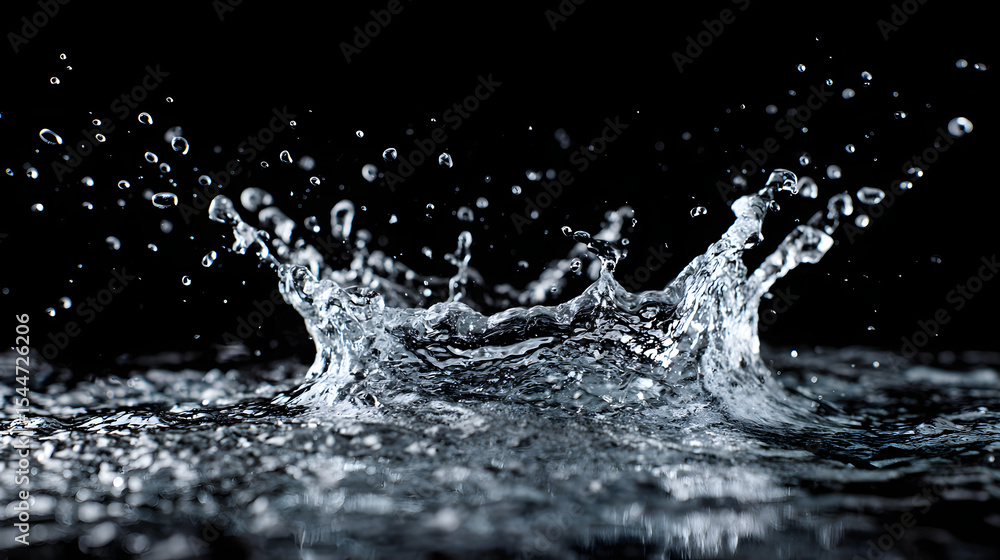 Clear water splash on a black background , close-up Clear water splash on a black background , close-up