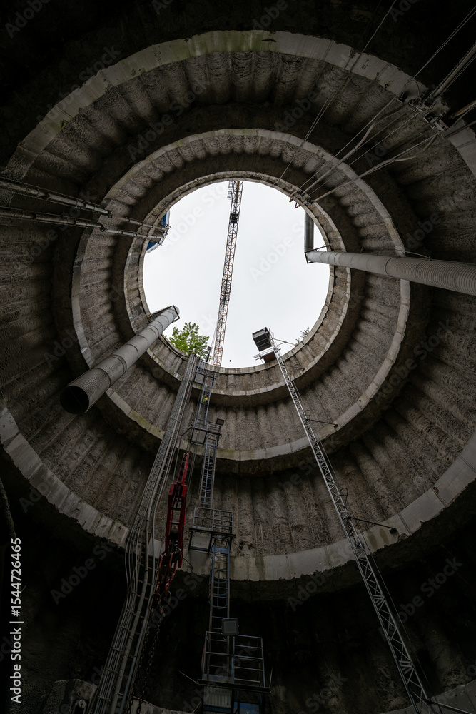 Naklejka premium Tour of the excavated stations Olbrachtova and Pankrac D and the adjacent line tunnels. Behind the scenes of the construction of the first section of the D metro. Underground part, excavation.