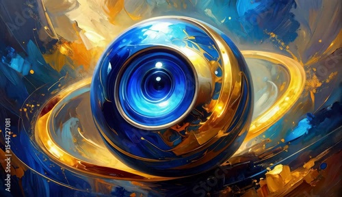 Abstract Blue and Gold Sphere Artwork Digital Painting Modern Art