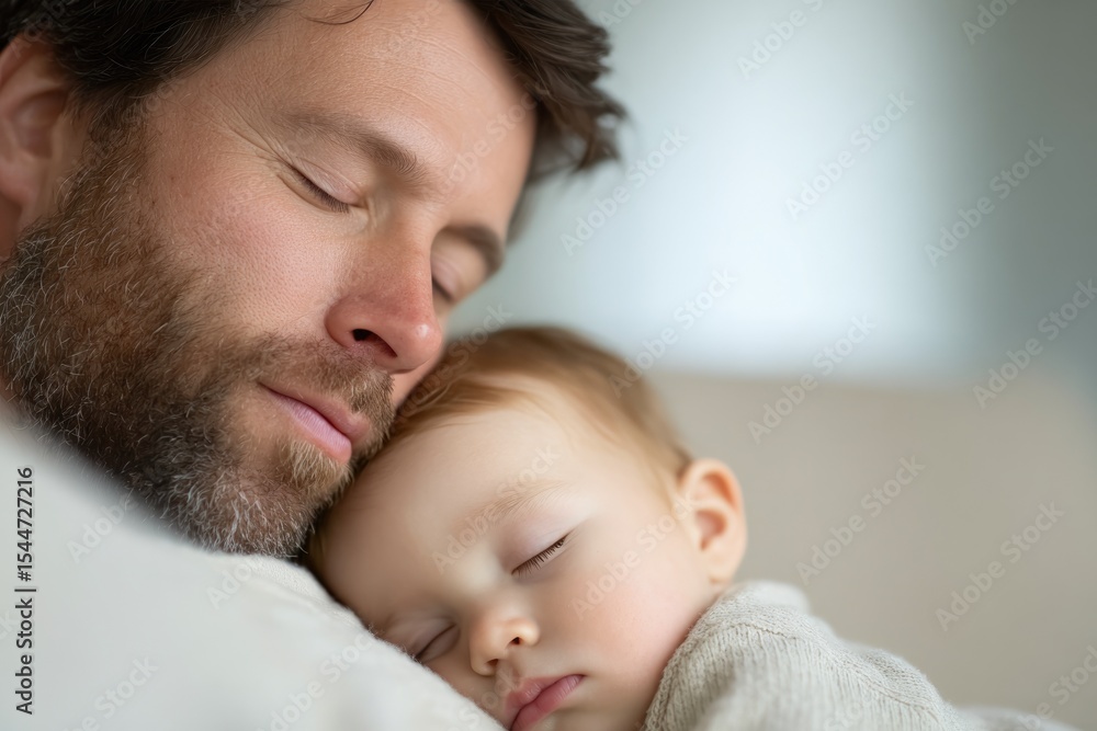 Peaceful Father and Baby Sleeping Together Peaceful Father and Baby Sleeping Together