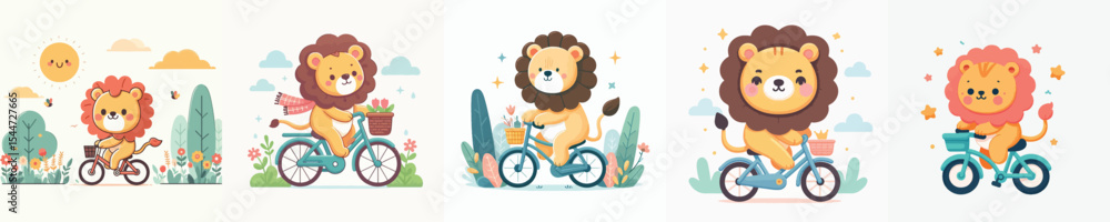 cute lion riding a bike vector cute lion riding a bike vector
