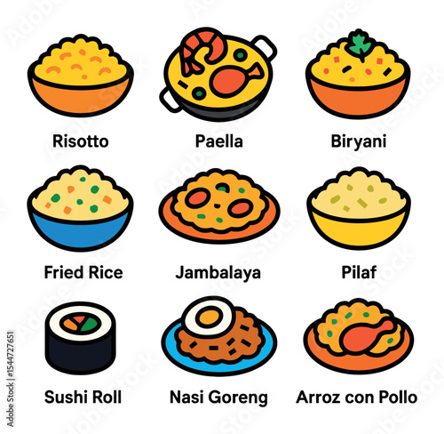 Colorful Rice Dish Icons