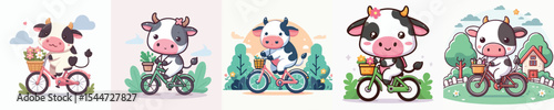 cute cow riding a bike vector