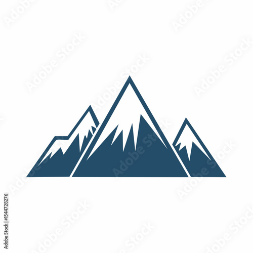 Simple silhouette of three snow-capped mountains against a white background.
