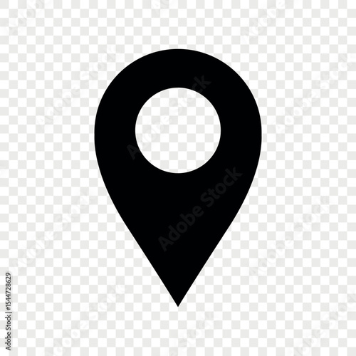Solid black map pin icon on transparent background. Ideal for web apps, UI/UX, navigation tools, infographics, GPS apps, and location-based services. Perfect for developers and designers.