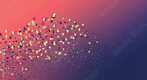 Colorful birds flying in formation on a gradient background for design purpose with copy space