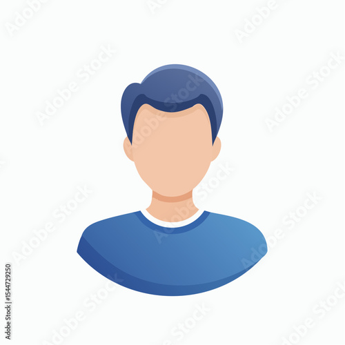 Flat design icon of a person's head and shoulders, wearing a blue shirt.