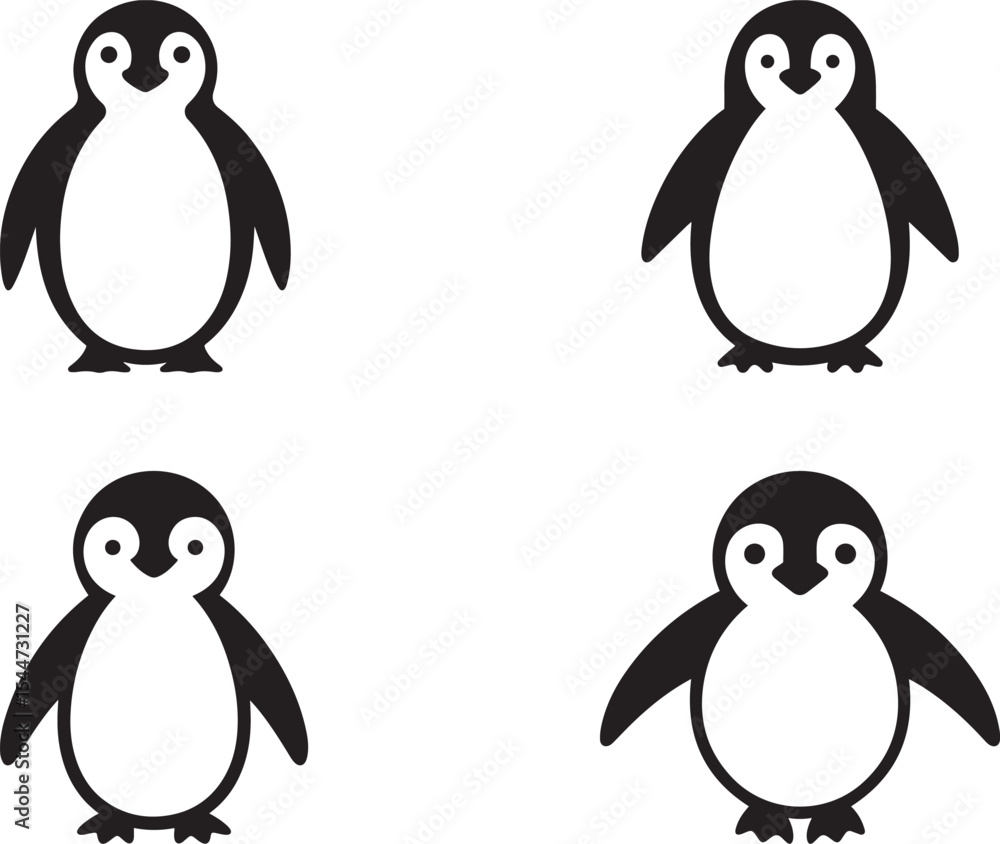 Fototapeta premium Four Simple Black and White Penguin Icons penguins