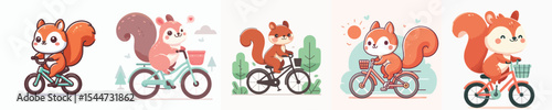 cute squirrel riding a bike vector