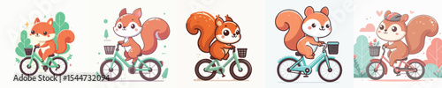 cute squirrel riding a bike vector