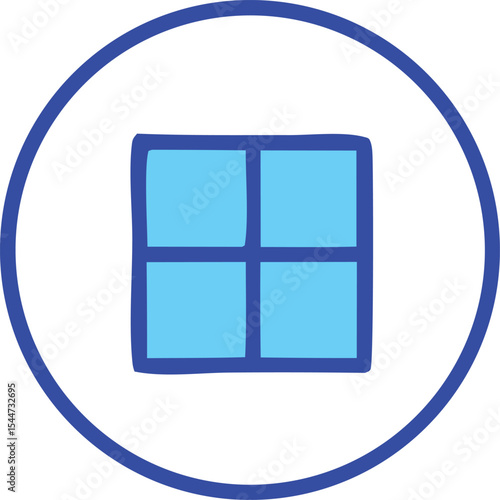 Simple blue and white quad pane window icon in a circular frame