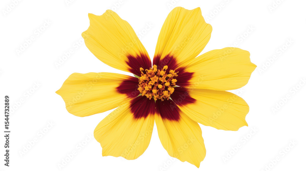 High-resolution image of a single blooming Coreopsis tinctoria flower with vibrant yellow petals and dark red center,Transparent background, PNG file High-resolution image of a single blooming Coreopsis tinctoria flower with vibrant yellow petals and dark red center,Transparent background, PNG file