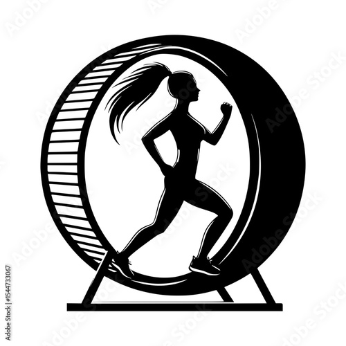 Silhouette of woman running in a hamster wheel