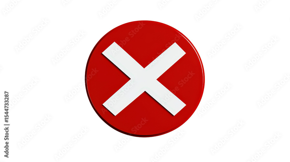 Fototapeta premium Isolated red no stop sign with bold white cross inside a circle, flat design style,Transparent background, PNG file