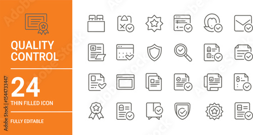 Quality control thin filled icon set for business