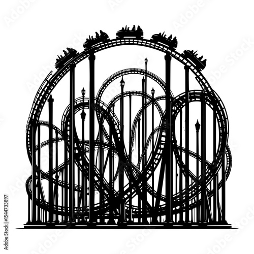 Intricate black and white roller coaster illustration