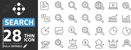 Search thin line icons isolated on white background