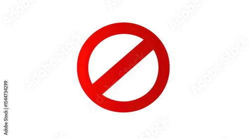 Minimalist red prohibition sign with diagonal slash on white circle, clean vector illustration,Transparent background, PNG file