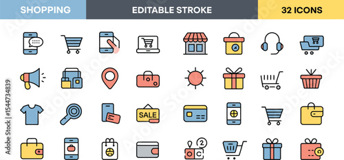 Shopping icons representing online commerce and retail sales