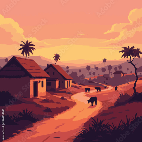 Sunset over Rural African Village