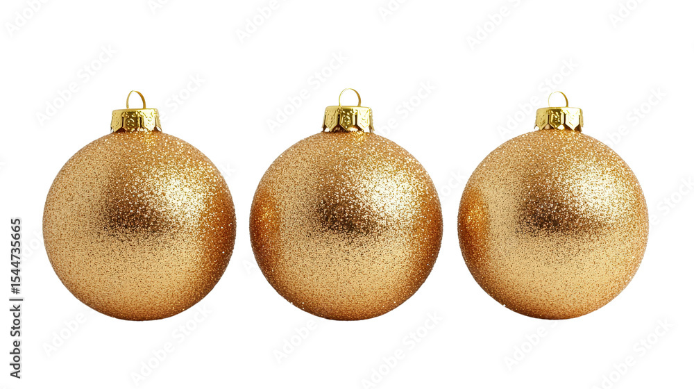 Shiny golden Christmas balls with glitter texture Transparent background, PNG file Shiny golden Christmas balls with glitter texture Transparent background, PNG file