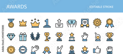 Awards icons in line style with editable stroke
