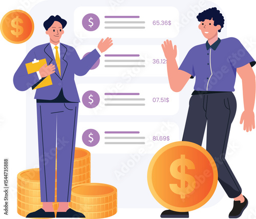 Concept of finance business. Businessmen investors earn, take profit from investment on dollar market. 