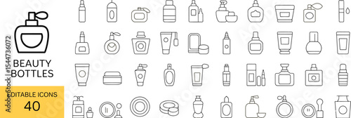 Beauty bottles line icons isolated on a white background