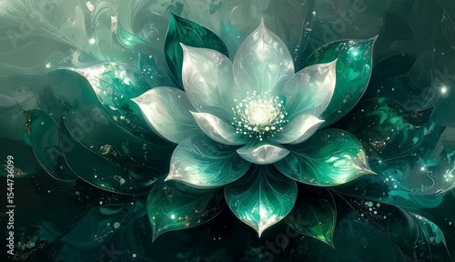 Serene Teal and White Flower Artwork Digital Art Print Abstract Floral Design Nature Inspired