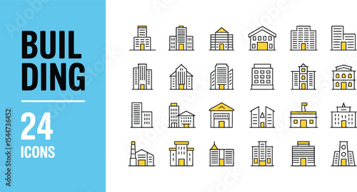 Building line icons isolated on a white background