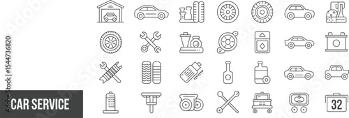 Car service icons depict auto repair and vehicle maintenance