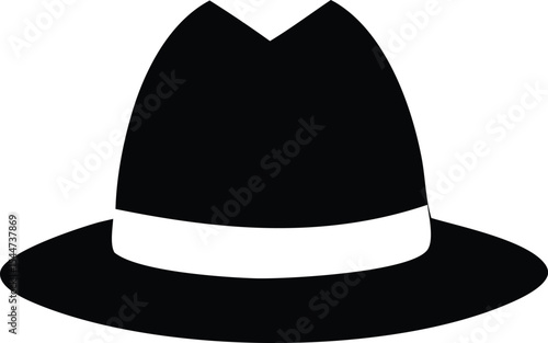 Simple black fedora hat with white band illustration
