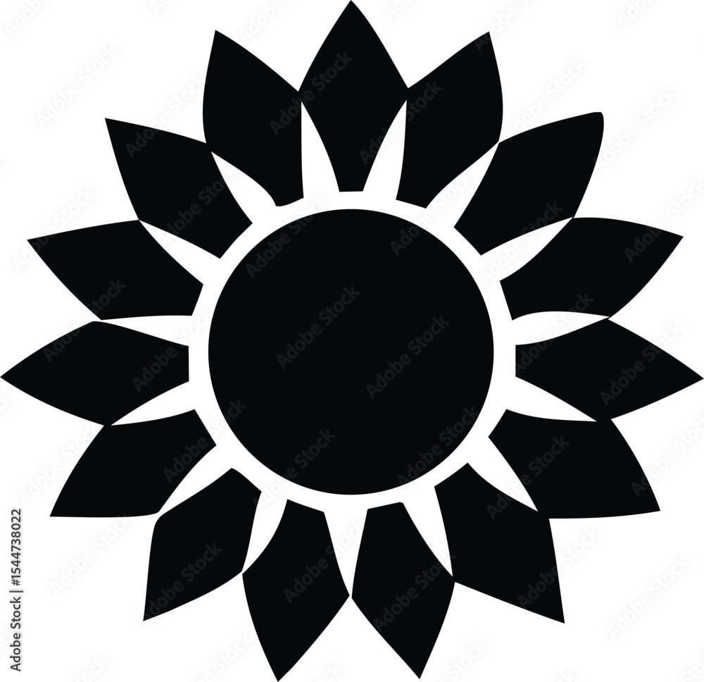 Naklejka premium Simple black and white stylized sunflower icon graphic design element