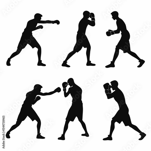 Boxing Silhouette Sheet - Dynamic Sports Vector Poses