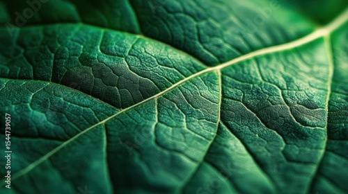 Close-up of a green leaf showing detailed texture and vein structure under soft light