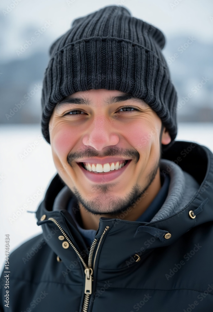 A joyful Alaska Native elder showcases a warm smile while dressed warmly in a black beanie and jacket, set against a crisp, snowy landscape, embodying the spirit of Alaska Generative AI A joyful Alaska Native elder showcases a warm smile while dressed warmly in a black beanie and jacket, set against a crisp, snowy landscape, embodying the spirit of Alaska Generative AI
