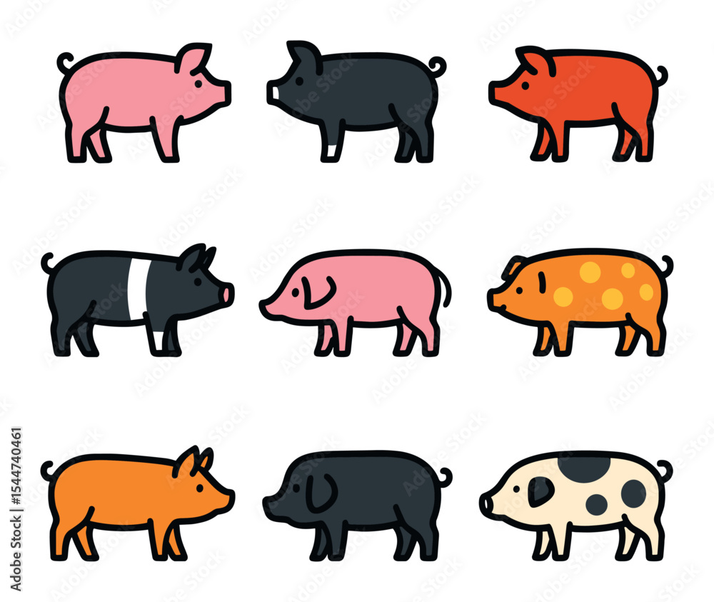 Fototapeta premium Nine Pig Breeds
