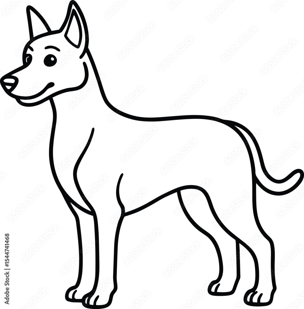 Fototapeta premium Cute Dog Line Art Outline for Coloring Page, Simple Puppy Cartoon Black and White Vector, Standing Happy Dog Outline Drawing Clipart.