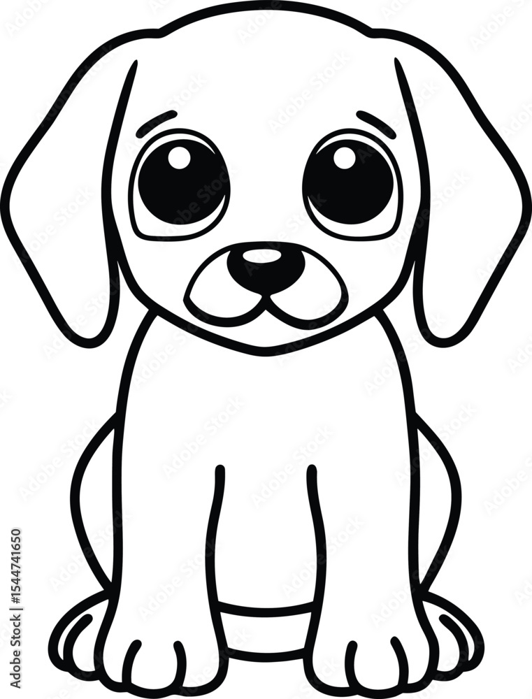 Obraz premium Cute Dog Line Art Outline for Coloring Page, Simple Puppy Cartoon Black and White Vector, Standing Happy Dog Outline Drawing Clipart.