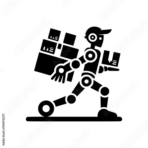 Robot delivery service carrying packages icon