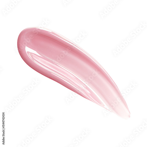 Glossy pink lip gloss swatch on black background Closeup of shimmering cosmetic product texture for beauty and makeup concept