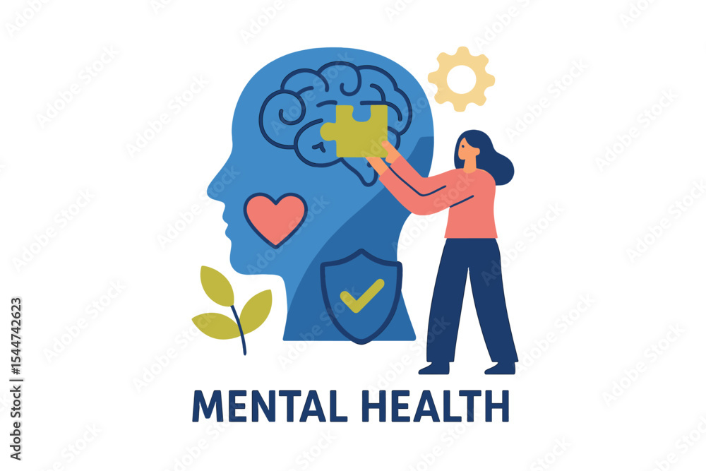 Obraz premium Trendy color style illustration of mental health concept for psychology books, medical metaphors, posters, flyers, booklets, social media, and advertising, available as Vector 10 eps
