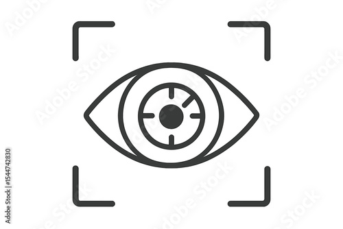 A line art icon representing an eye retina scan or optometry eye exam for medical applications and websites