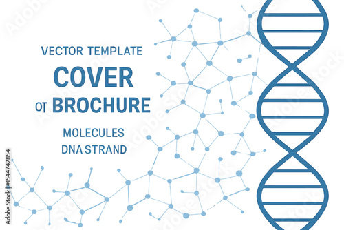 Template for a cover or brochure featuring a vector design with a molecular background and a DNA strand, representing a medical or scientific and technological concept
