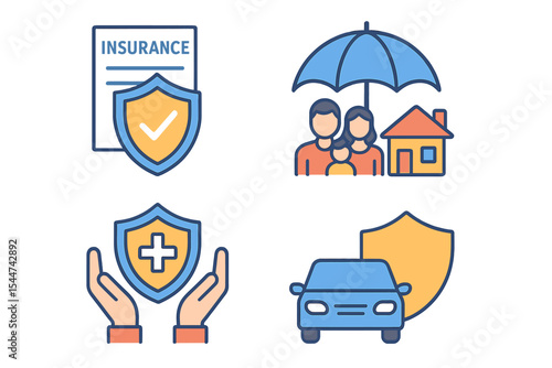 Collection of illustrations focused on insurance protection concepts