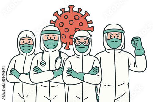 Medical professionals, including doctors and nurses, don protective gear to combat the coronavirus pandemic collectively