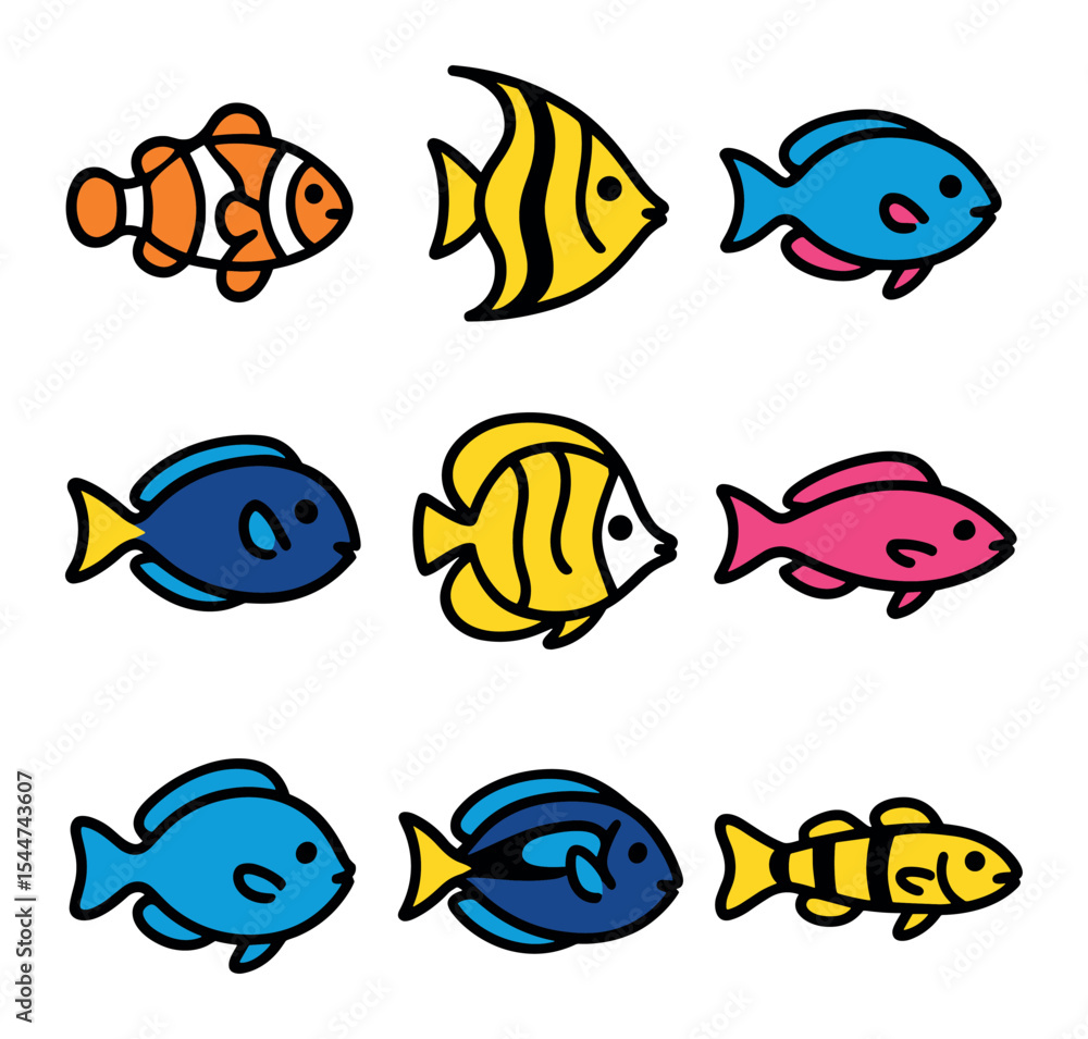Fototapeta premium Colorful Reef Fish Icons