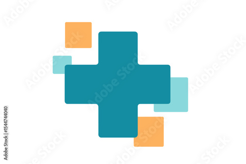 A medical cross shape formed from abstract geometric elements represents a background that combines medicine and science concepts
